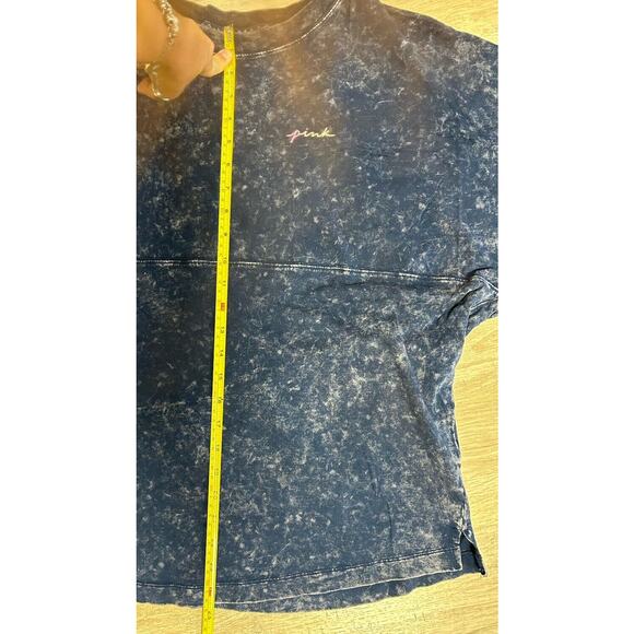 PINK Victoria's Secret Varsity Crew Neck T-Shirt Blue Acid Washed Size XL - Picture 6 of 6